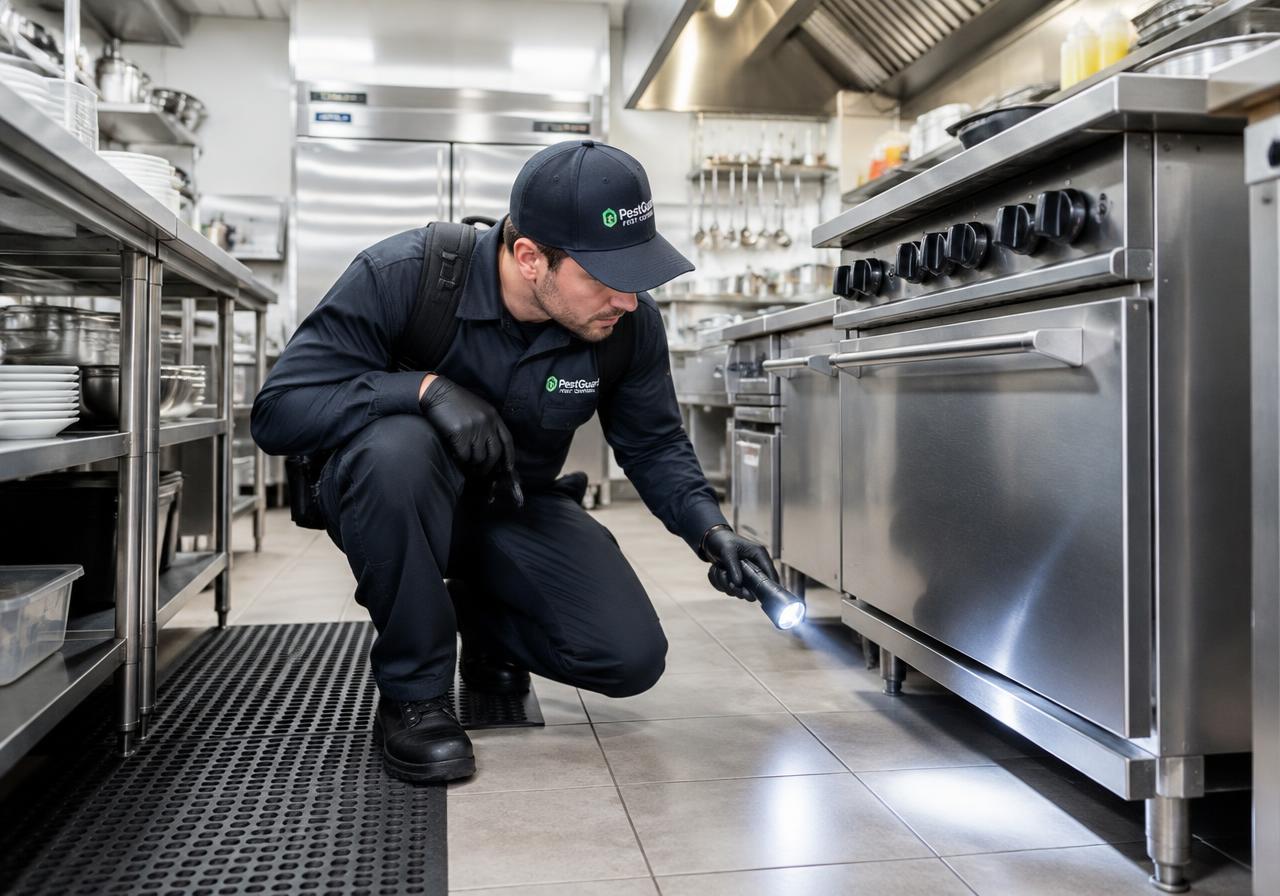 Inspection anti-nuisibles dans une cuisine de restaurant à Lyon